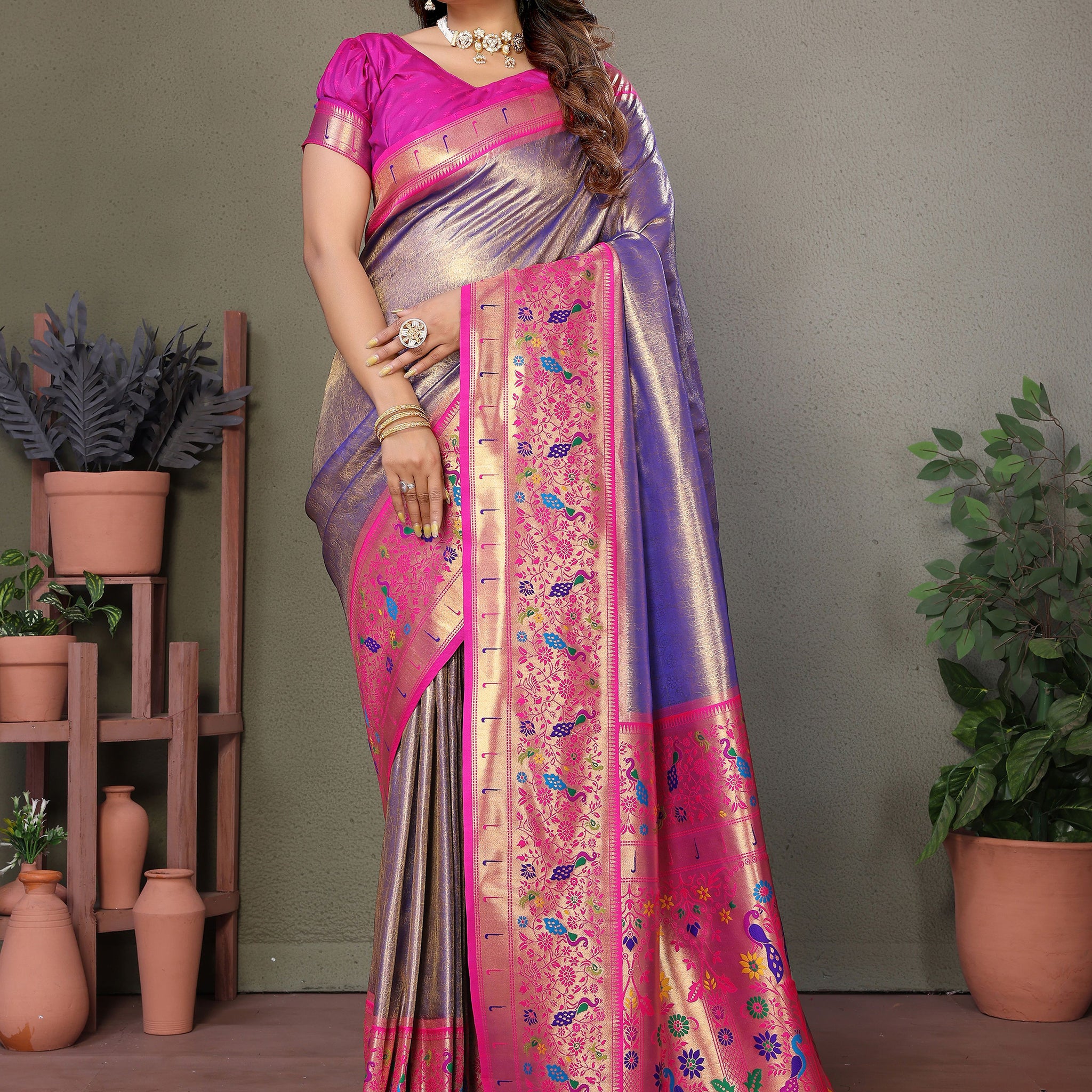 Glamorous Purple Zari Weaving Banarasi Silk Saree With Blouse