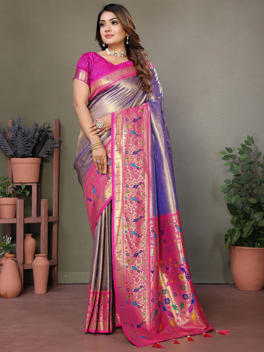 Glamorous Purple Zari Weaving Banarasi Silk Saree With Blouse