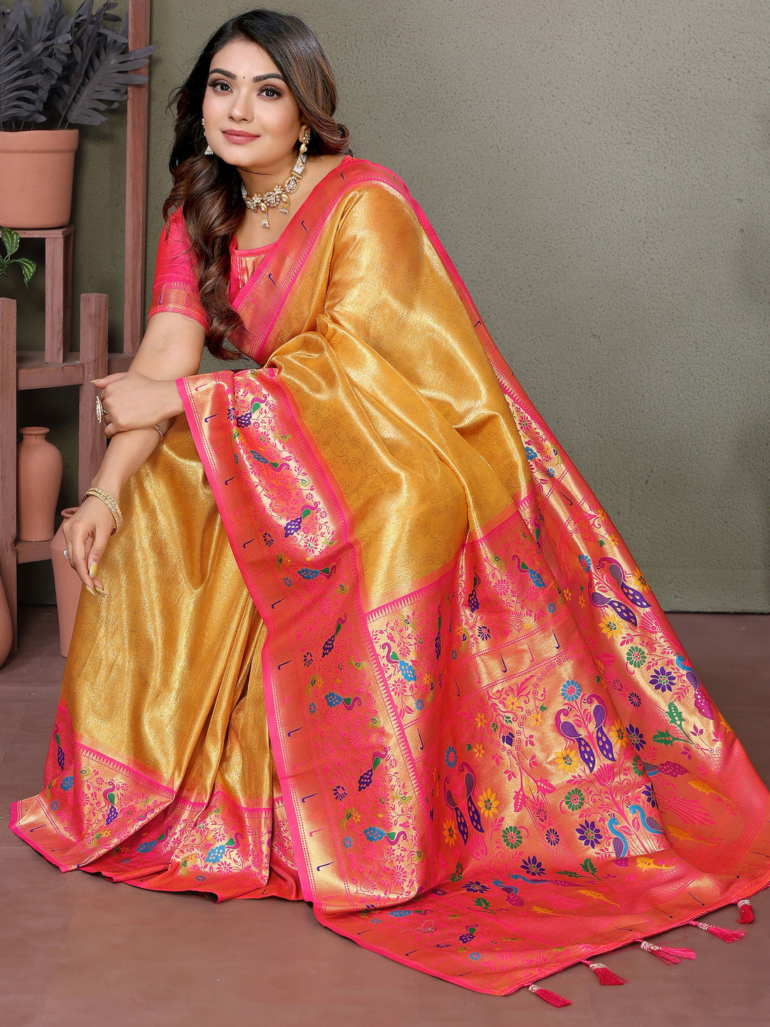Astonishing Mustard Yellow Zari Weaving Banarasi Silk Festive Wear Saree