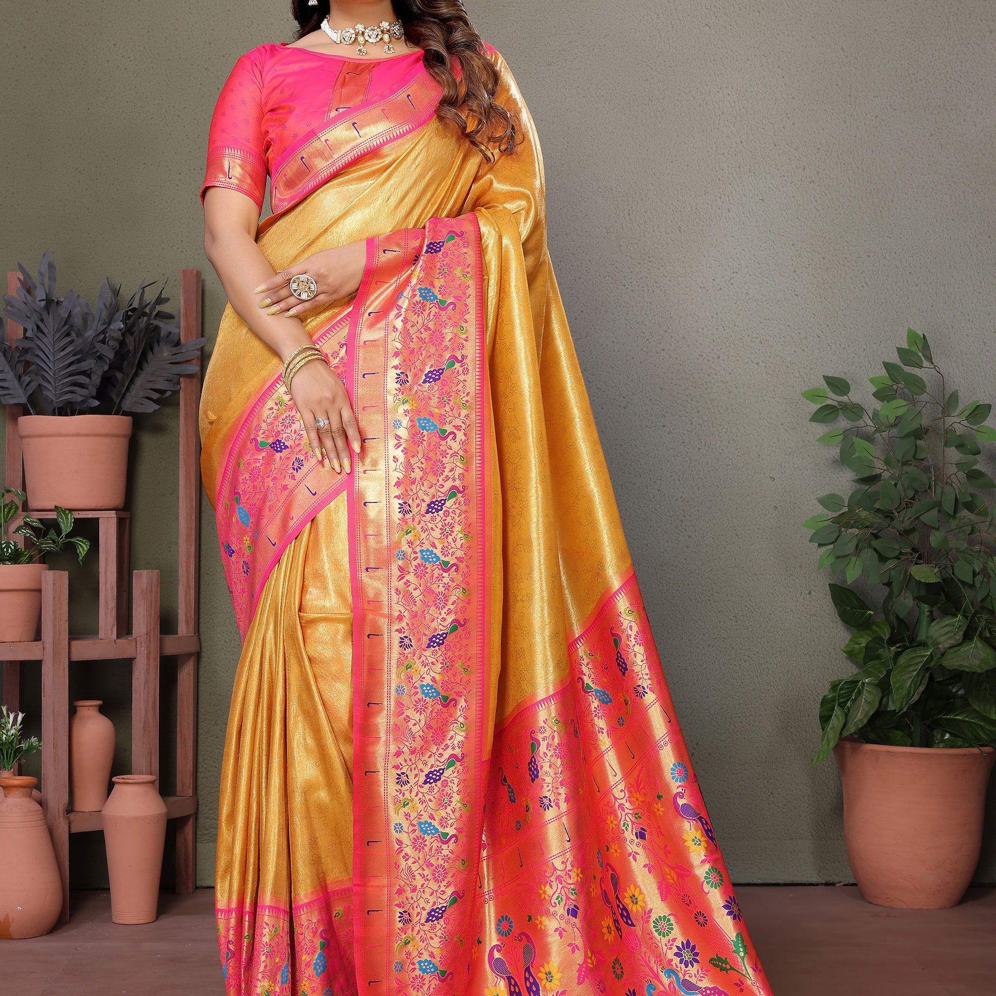 Astonishing Mustard Yellow Zari Weaving Banarasi Silk Festive Wear Saree