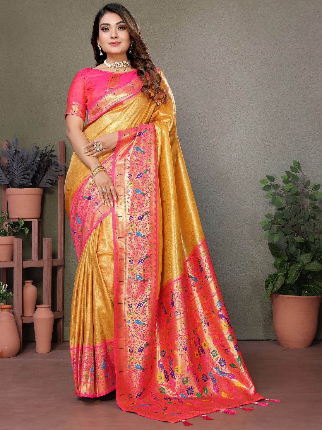 Astonishing Mustard Yellow Zari Weaving Banarasi Silk Festive Wear Saree