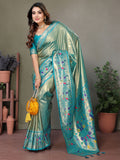 Attractive Sky Blue Zari Weaving Banarasi Silk Paithani Saree With Blouse