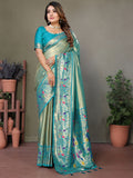 Attractive Sky Blue Zari Weaving Banarasi Silk Paithani Saree With Blouse
