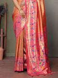 Alluring Orange Zari Weaving Banarasi Silk Paithani Saree With Blouse