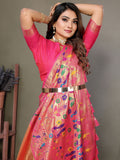 Alluring Orange Zari Weaving Banarasi Silk Paithani Saree With Blouse