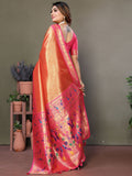 Alluring Orange Zari Weaving Banarasi Silk Paithani Saree With Blouse