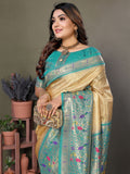 Captivating Beige Zari Weaving Banarasi Silk Festive Wear Saree With Blouse