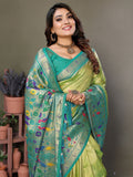 Spectacular Olive Green Zari Weaving Banarasi Silk Traditional Wear Saree