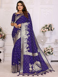 Adorable Violet Zari Weaving Kochi Silk Event Wear Saree With Blouse