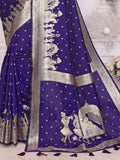 Adorable Violet Zari Weaving Kochi Silk Event Wear Saree With Blouse