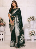 Captivating Bottle Green Zari Weaving Kochi Silk Mehendi Wear Saree With Blouse
