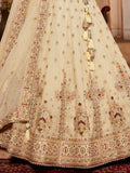 Lovely Cream Thread Work Tissue Silk Wedding Wear Lehenga Choli