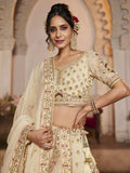 Lovely Cream Thread Work Tissue Silk Wedding Wear Lehenga Choli