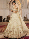 Lovely Cream Thread Work Tissue Silk Wedding Wear Lehenga Choli