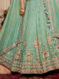 Marvelous Sea Green Bead Work Tissue Silk Reception Wear Lehenga Choli