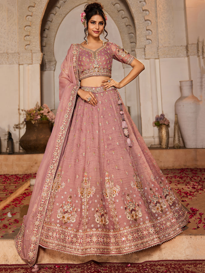 Gorgeous Pink Sequins Tissue Silk Engagement Wear Lehenga Choli