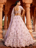 Astonishing Coral Pink Thread Embroidered Tissue Silk Engagement Wear Lehenga Choli