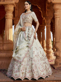 Incredible Pista Green Thread Embroidered Tissue Silk Wedding Wear Lehenga Choli