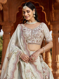 Incredible Pista Green Thread Embroidered Tissue Silk Wedding Wear Lehenga Choli