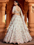 Incredible Pista Green Thread Embroidered Tissue Silk Wedding Wear Lehenga Choli