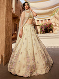 Fantastic Cream Bead Work Tissue Silk Wedding Wear Lehenga Choli With Dupatta