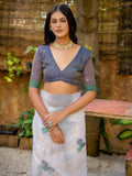 Gorgeous Off-White Floral Weaving Printed Cotton Saree With Blouse