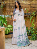 Gorgeous Off-White Floral Weaving Printed Cotton Saree With Blouse