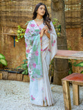 Gorgeous Off-White Printed Cotton Office Wear Saree With Pink Blouse