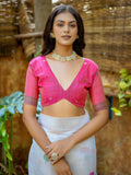 Gorgeous Off-White Printed Cotton Office Wear Saree With Pink Blouse