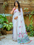 Gorgeous Off-White Printed Cotton Office Wear Saree With Pink Blouse