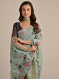 Fascinating Grey Floral Weaving Printed Cotton Casual Wear Saree With Blouse