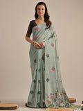 Fascinating Grey Floral Weaving Printed Cotton Casual Wear Saree With Blouse