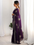 Enchanting Purple Beads Work Satin Festival Wear Saree With Blouse