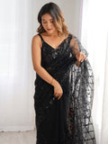 Adorable Black Sequins Net Party Wear Saree With Blouse