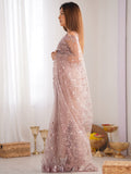 Sweet Peach Sequins Net Reception Wear Saree With Blouse