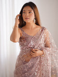 Sweet Peach Sequins Net Reception Wear Saree With Blouse