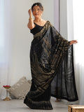 Graceful Black Sequins Georgette Party Wear Saree With Blouse