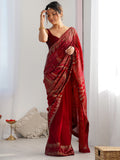 Fascinating Maroon Sequins Georgette Event Wear Saree With Blouse