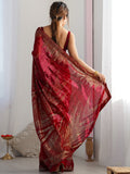 Fascinating Maroon Sequins Georgette Event Wear Saree With Blouse