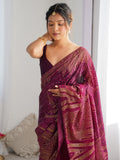 Alluring Wine Sequins Georgette Reception Wear Saree With Blouse