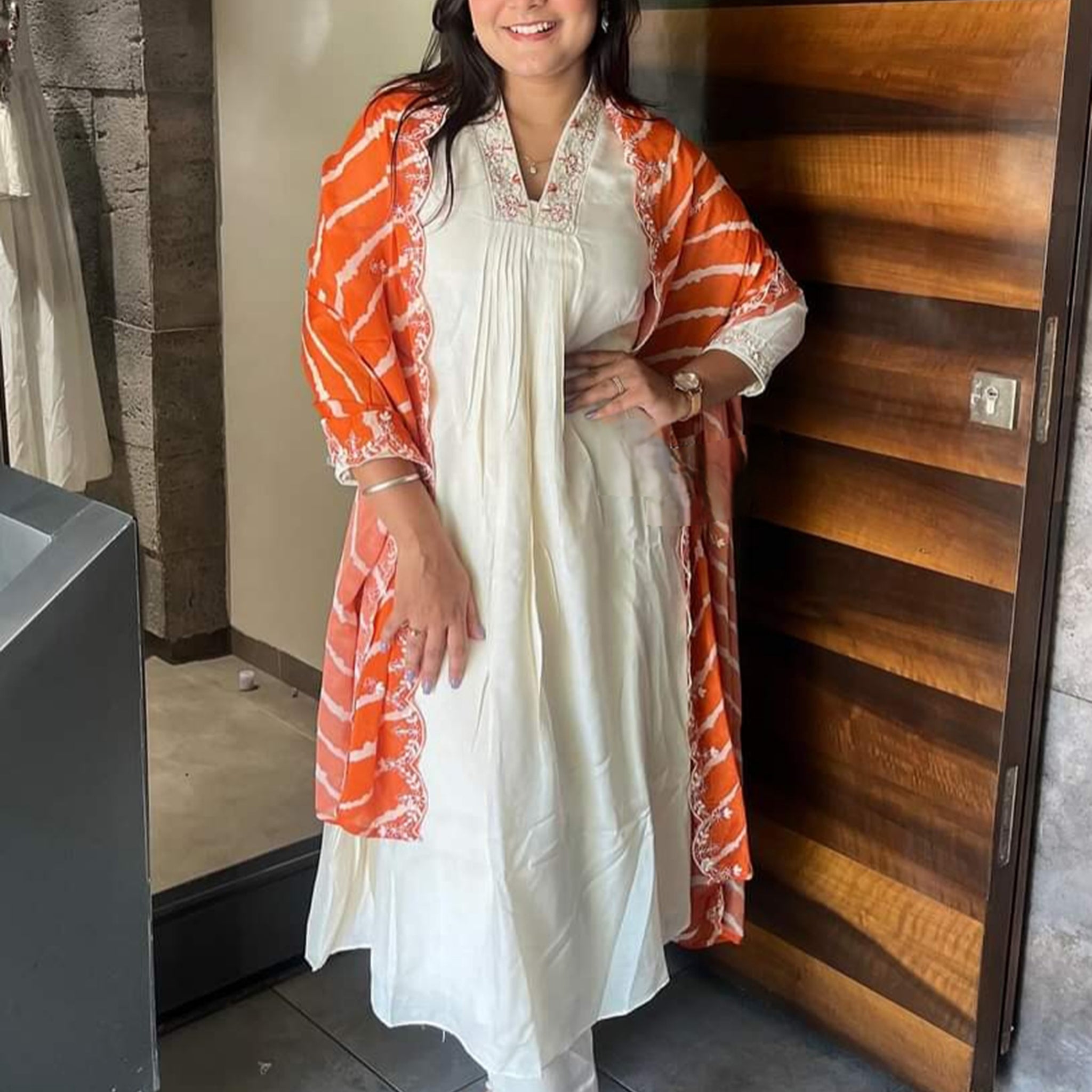 Precious Cream Embroidered Event Wear Pant Suit With Dupatta