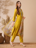 Marvelous Mustard Yellow Embroidery Silk Haldi Wear Pant Suit
