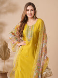 Marvelous Mustard Yellow Embroidery Silk Haldi Wear Pant Suit