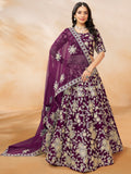 Spectacular Wine Embroidered Silk Wedding Wear Lehenga Choli