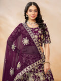 Spectacular Wine Embroidered Silk Wedding Wear Lehenga Choli