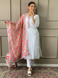 Attractive White Embroidered Chanderi Silk Traditional Suit Pant