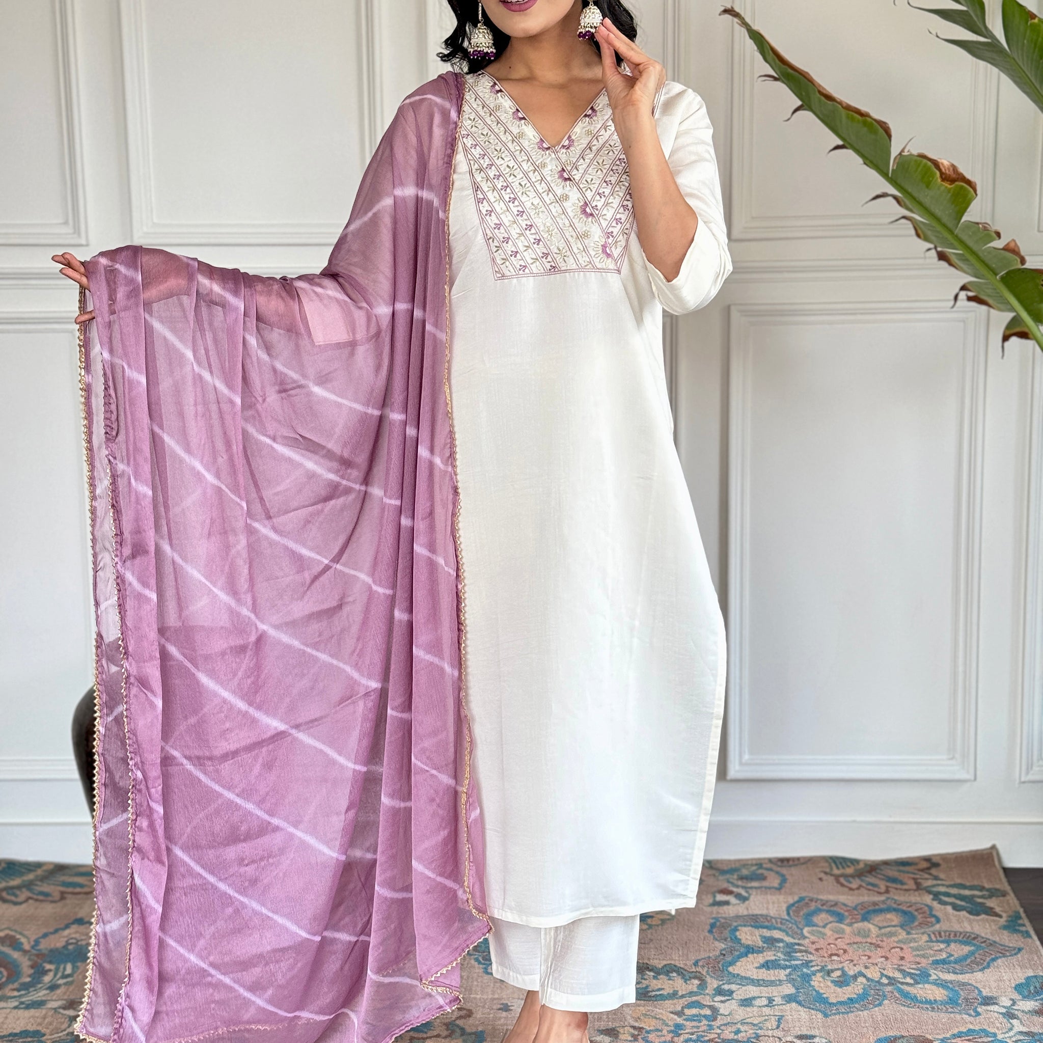 Glamorous White Embroidered Chanderi Silk Festival Wear Pant Suit