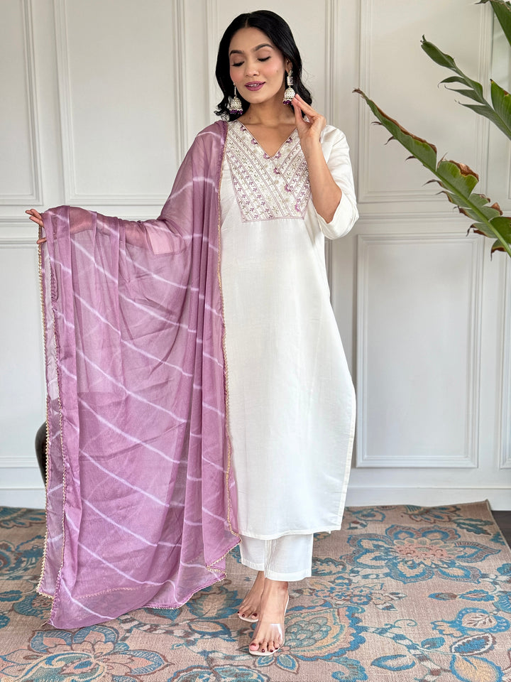Glamorous White Embroidered Chanderi Silk Festival Wear Pant Suit