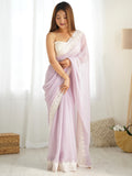 Astonishing Lavender Lace Work Georgette Festival Wear Saree