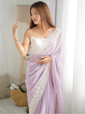 Astonishing Lavender Lace Work Georgette Festival Wear Saree